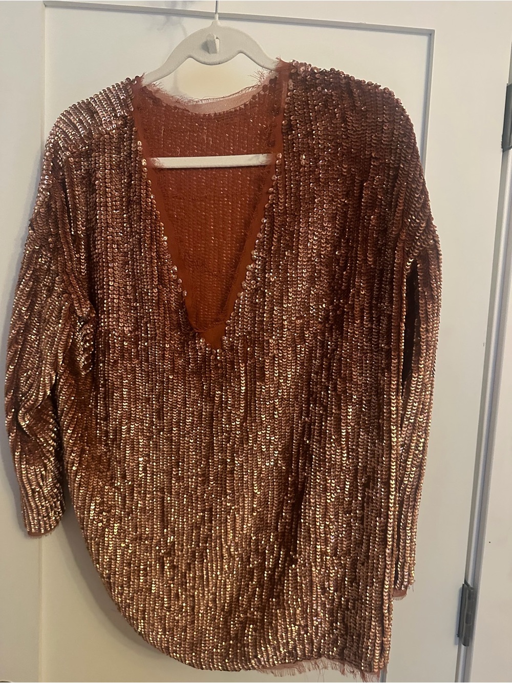 ASOS Special Edition Women's Rose Gold Sequin V-Neck Sweater